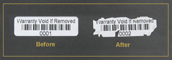 Warranty Sticker made from Destructible Vinyl